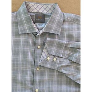 THOMAS DEAN Men's XL Gray‎ Plaid Flip Cuff Shirt